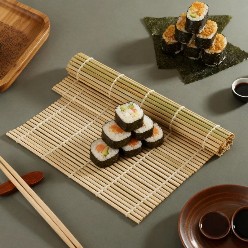Alas Sushi Bambu Alami Persegi - Sushi Making Kit ulasan dan harga
